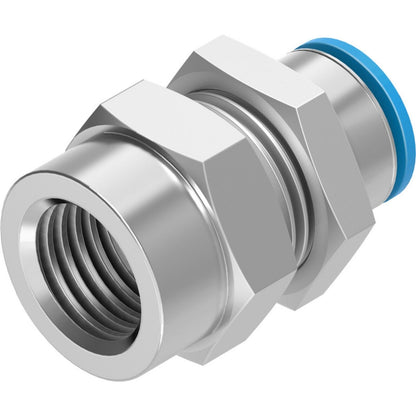 Festo QSSF-1/4-10-B bulkhead push-in fitting. Industrial pneumatic fitting for automation.