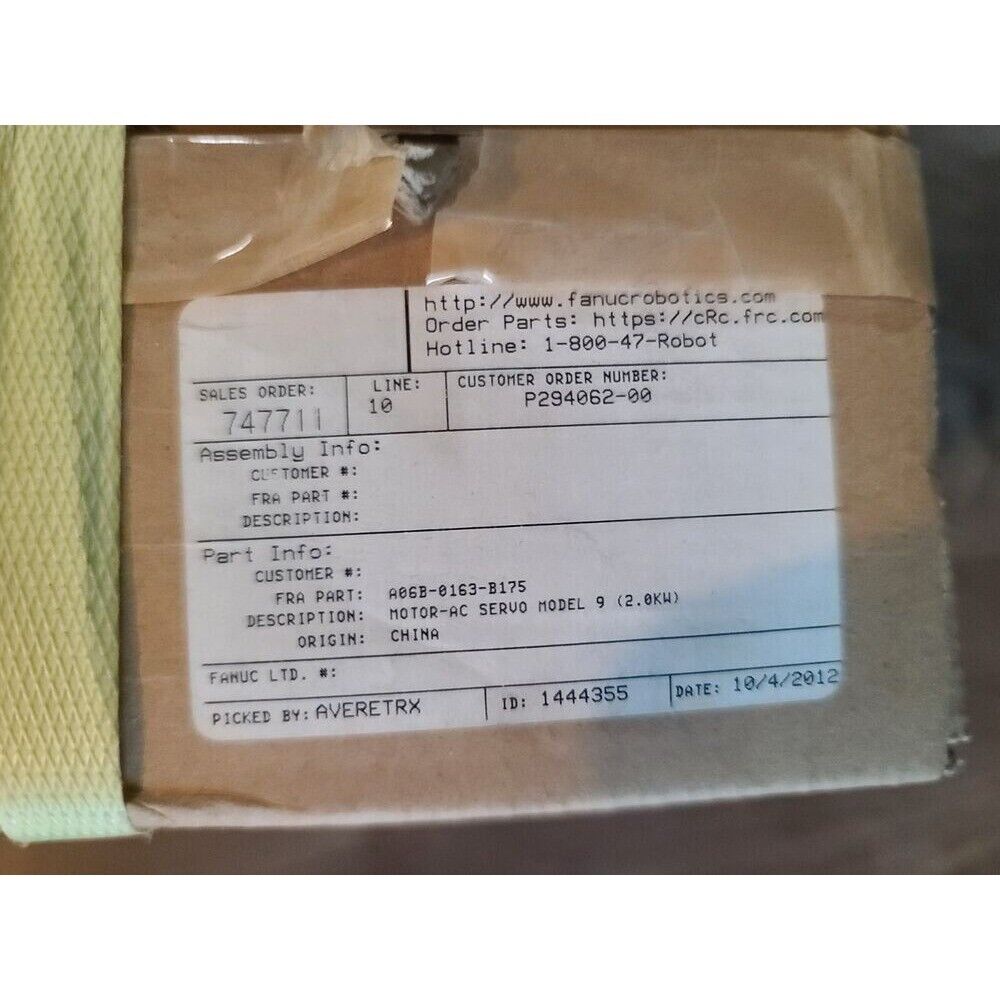 FANUC A06B-0163-B175 Servo Motor label with part details and China origin, industrial automation.