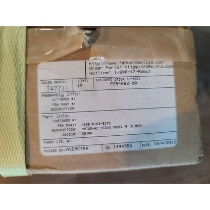 FANUC A06B-0163-B175 Servo Motor label with part details and China origin, industrial automation.