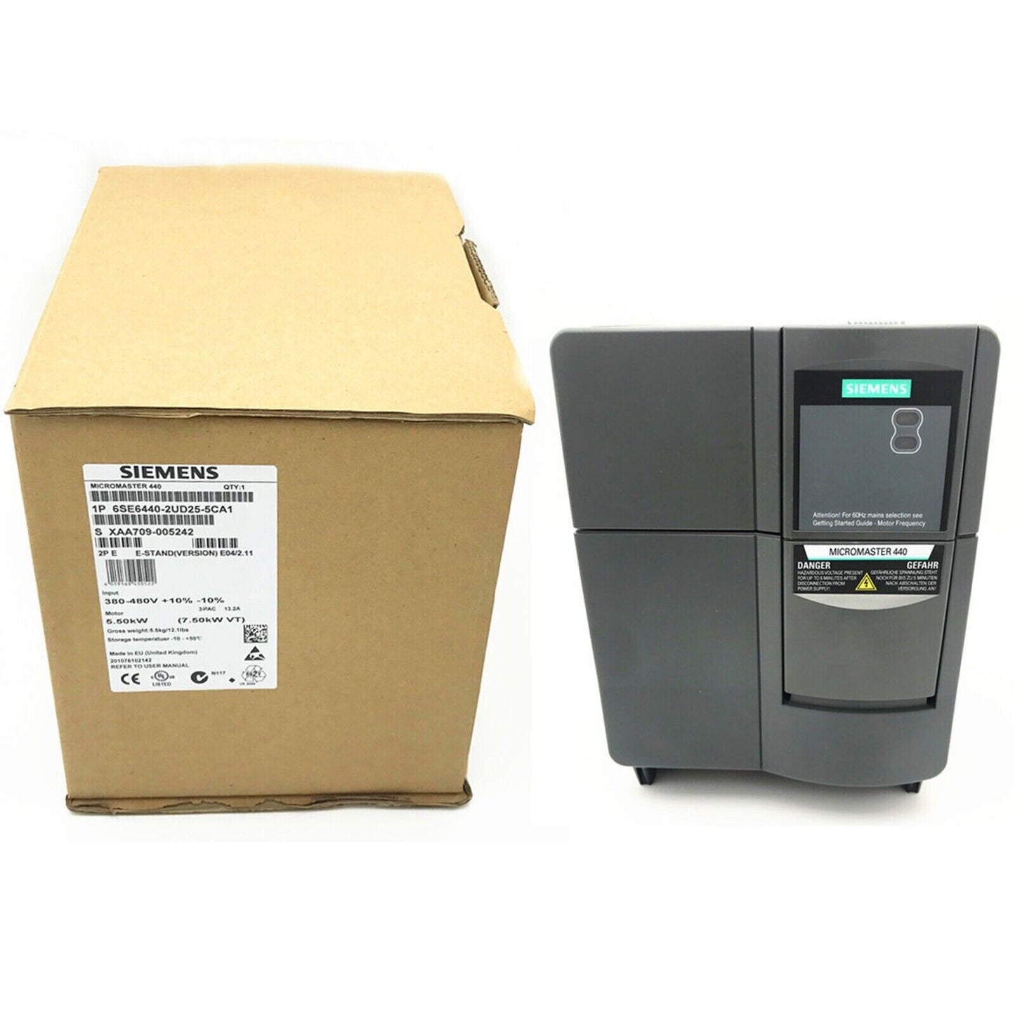 Siemens MICROMASTER 440 AC Drive with Packaging, industrial automation equipment, model 6SE6440-2UD25-5CA1.