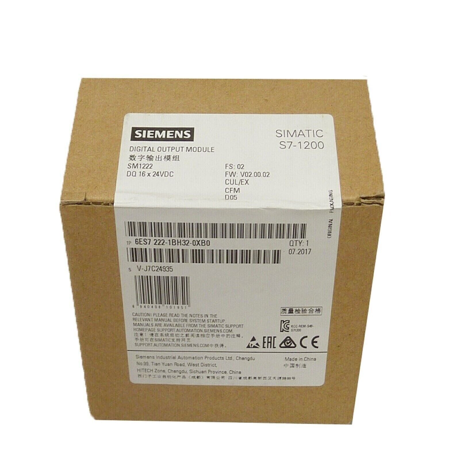 Siemens SIMATIC S7-1200 Digital Output Module 6ES7222-1BH32-0XB0 in brown packaging, factory automation part.