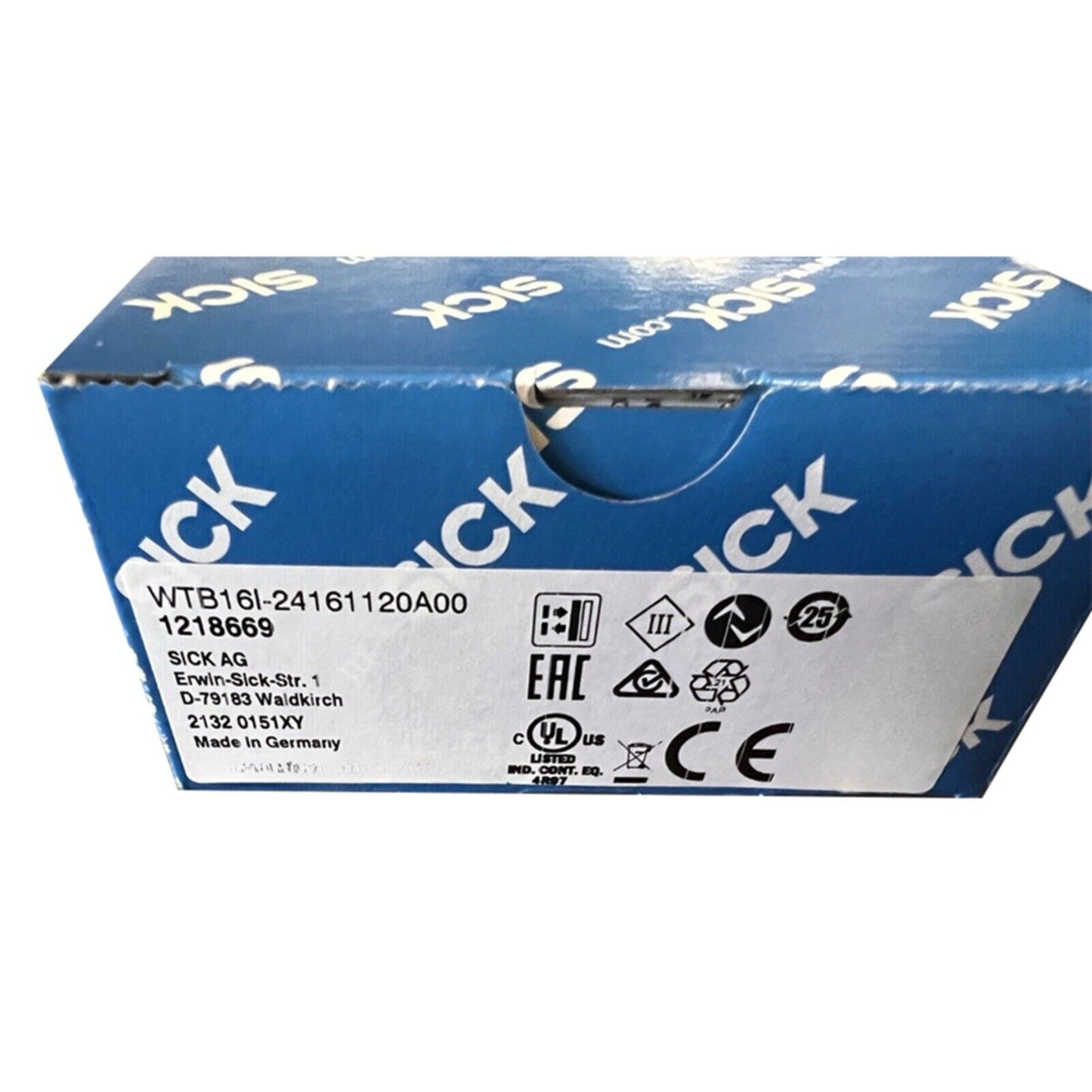 SICK WTB16I-24161120A00 photoelectric sensor product box, Made in Germany, CE certified.