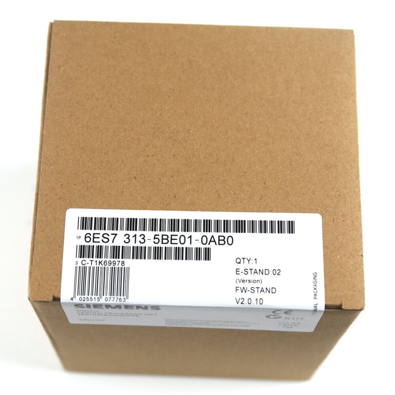 Siemens SIMATIC S7-300 CPU 313C module packaging.  6ES7 313-5BE01-0AB0 industrial automation part.