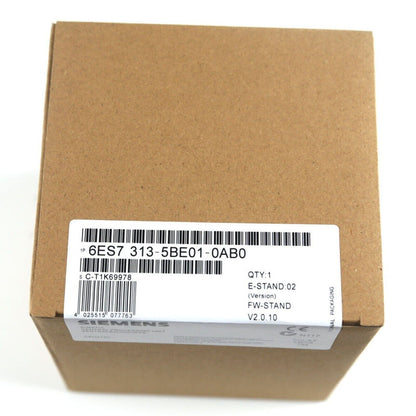 Siemens SIMATIC S7-300 CPU 313C module packaging.  6ES7 313-5BE01-0AB0 industrial automation part.