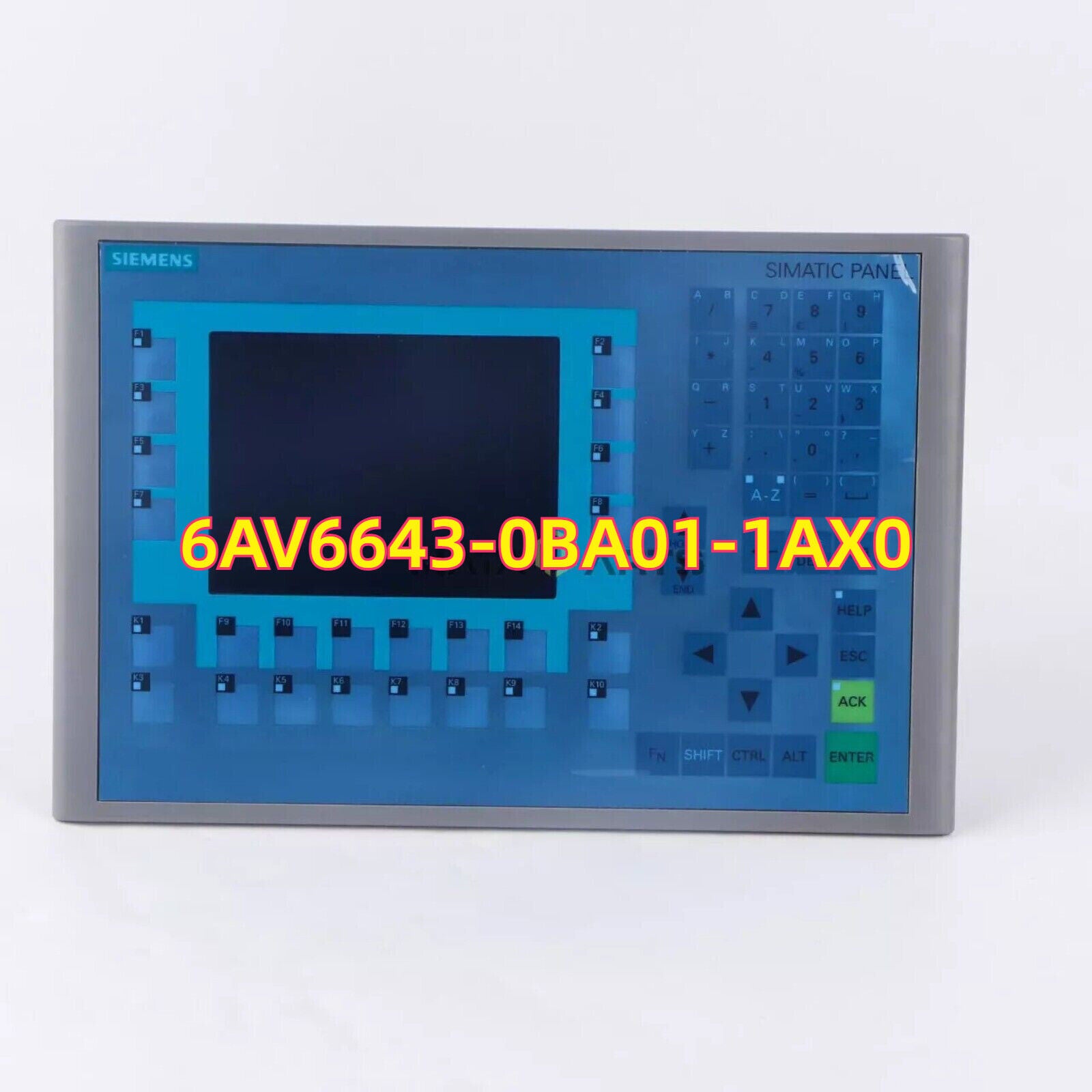 Siemens SIMATIC HMI Comfort Panel 6AV6643-0BA01-1AX0 with 7-inch display, PROFINET interface, and function keys.