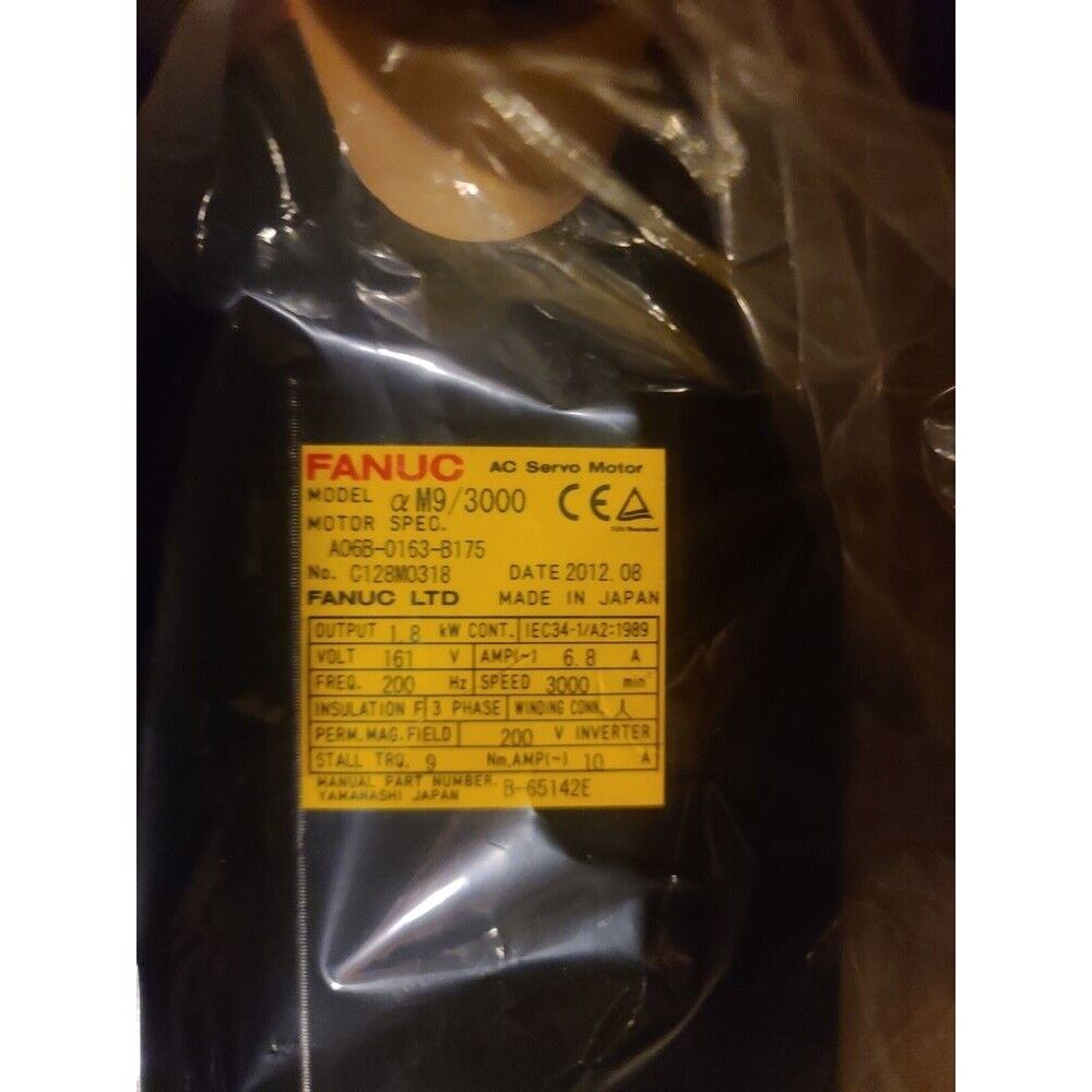 FANUC A06B-0163-B175 AC Servo Motor Label, 1.8kW, 3000RPM, Industrial Automation Part