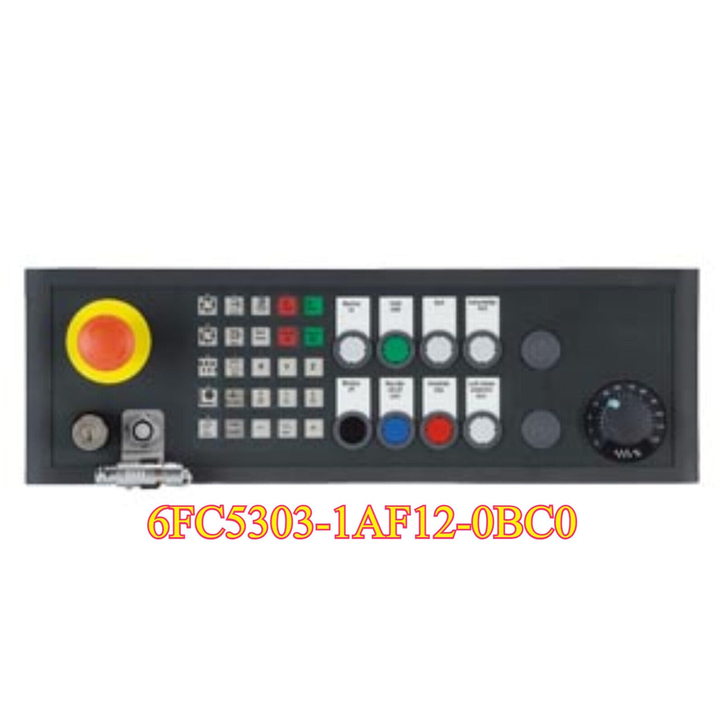 Siemens SINUMERIK Push Button Panel 6FC5303-1AF12-0BC0, PLC control panel with buttons and emergency stop.