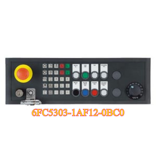 Siemens SINUMERIK Push Button Panel 6FC5303-1AF12-0BC0, PLC control panel with buttons and emergency stop.