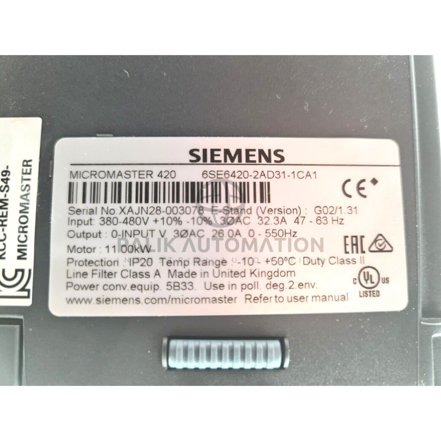 Variable Frequency Drive | Siemens | 6SE6420-2AD31-1CA1 6SE6 420-2AD31-1CA1 MICROMASTER 420 with Filter