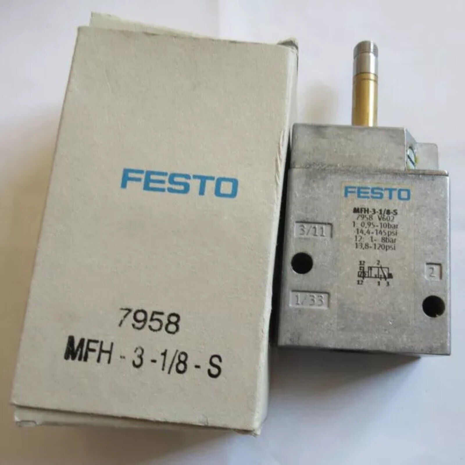 Festo MFH-3-1/8-S air solenoid valve with packaging, industrial automation component