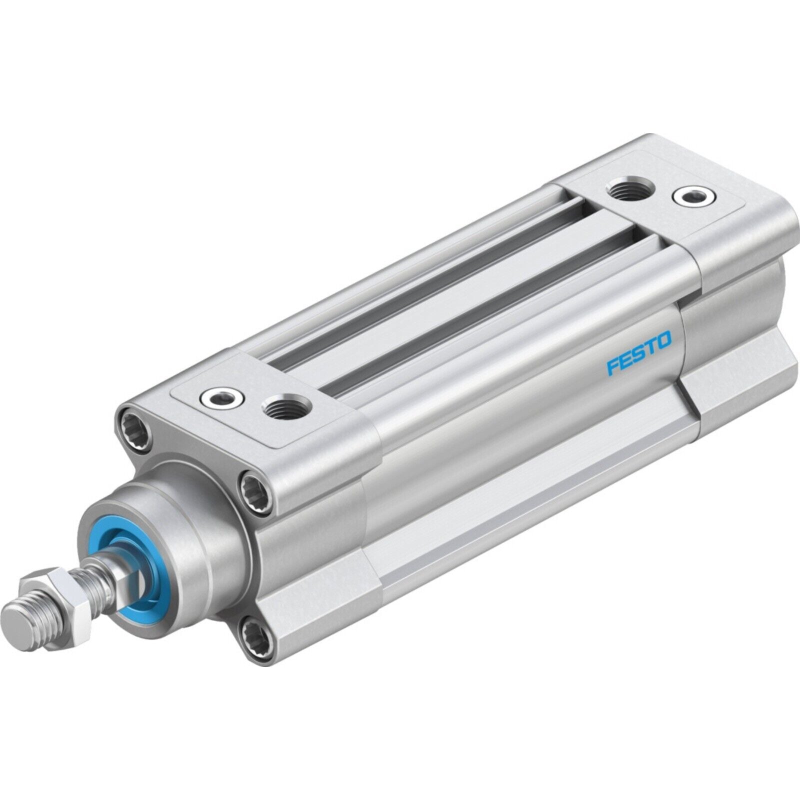 Festo DSBC-32-50-PPVA-N3 Pneumatic Cylinder. Silver pneumatic component for industrial automation.