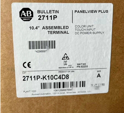 Allen-Bradley 2711P-K10C4D8 PanelView Plus terminal label, 10.4" assembled, color unit, touch input, DC power supply.