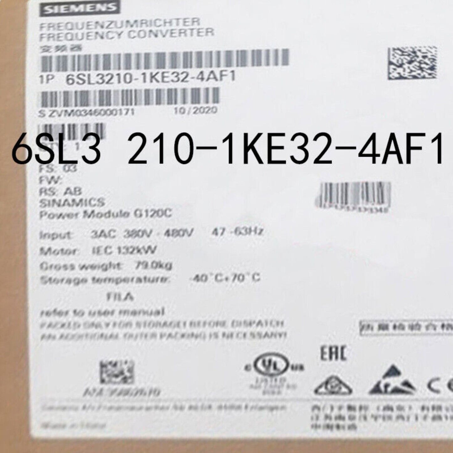Siemens SINAMICS G120C 132KW Inverter, 6SL3210-1KE32-4AF1, industrial automation part, frequency converter details