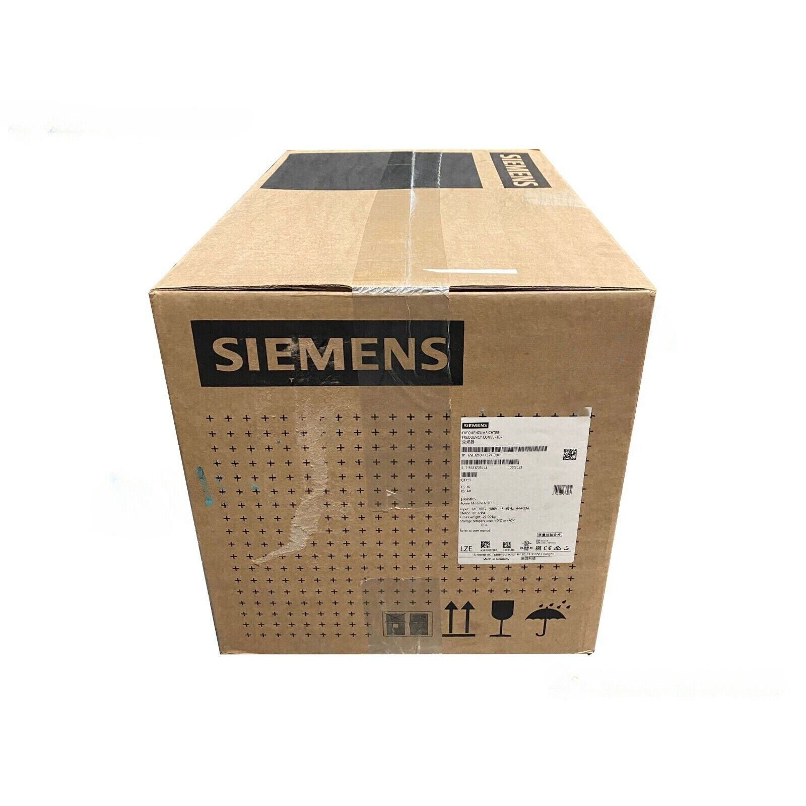 Siemens SINAMICS G120C power module packaging, product details visible, industrial automation part.