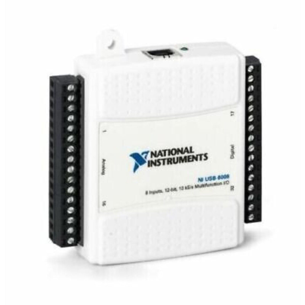 National Instruments USB-6008 Multifunction I/O Device, white with black connectors.
