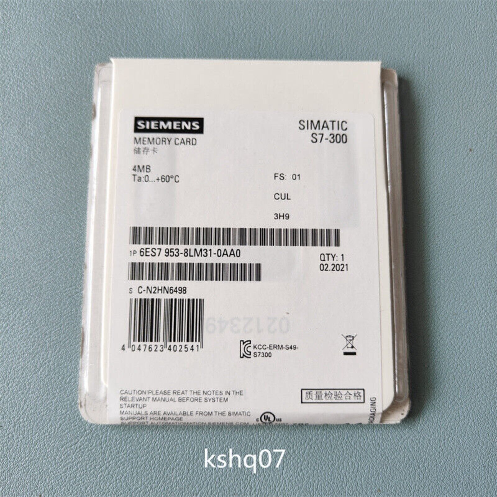 Siemens SIMATIC S7-300 Micro Memory Card 6ES7 953-8LM31-0AA0. PLC component with 4MB storage capacity.