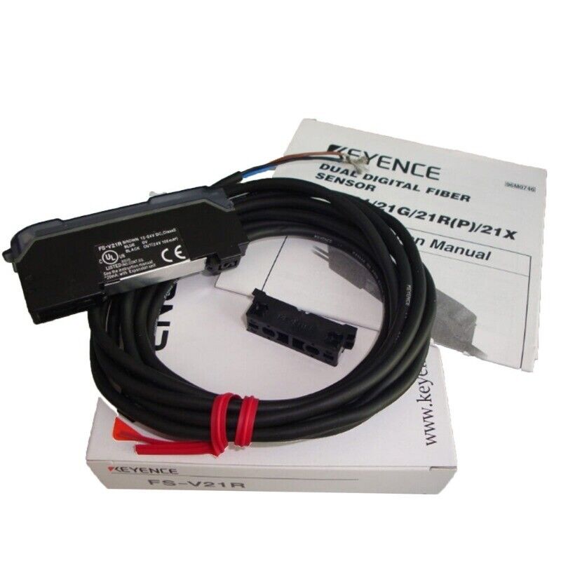 KEYENCE FS-V21R Fiber Optic Sensor with black cable and manual