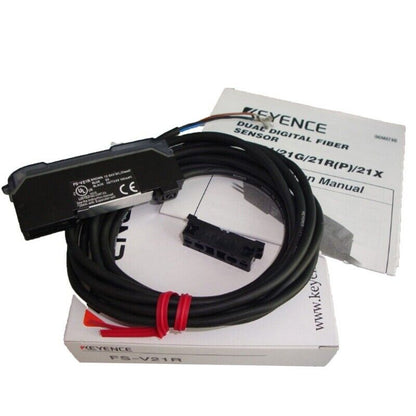 KEYENCE FS-V21R Fiber Optic Sensor with black cable and manual
