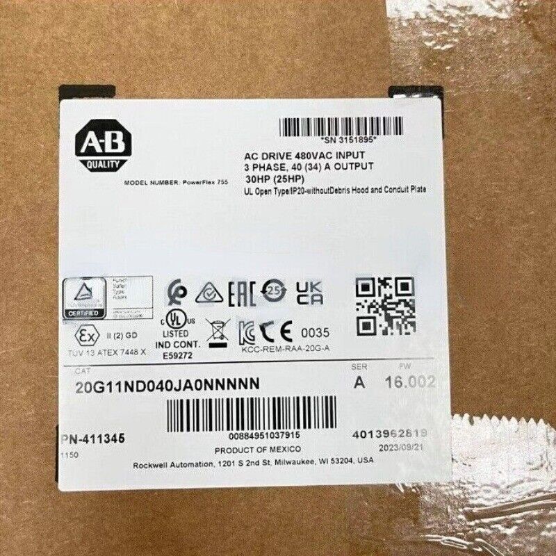 Allen-Bradley PowerFlex 755 AC Drive - 20G11ND040JA0NNNNN. Industrial automation equipment, new in box.