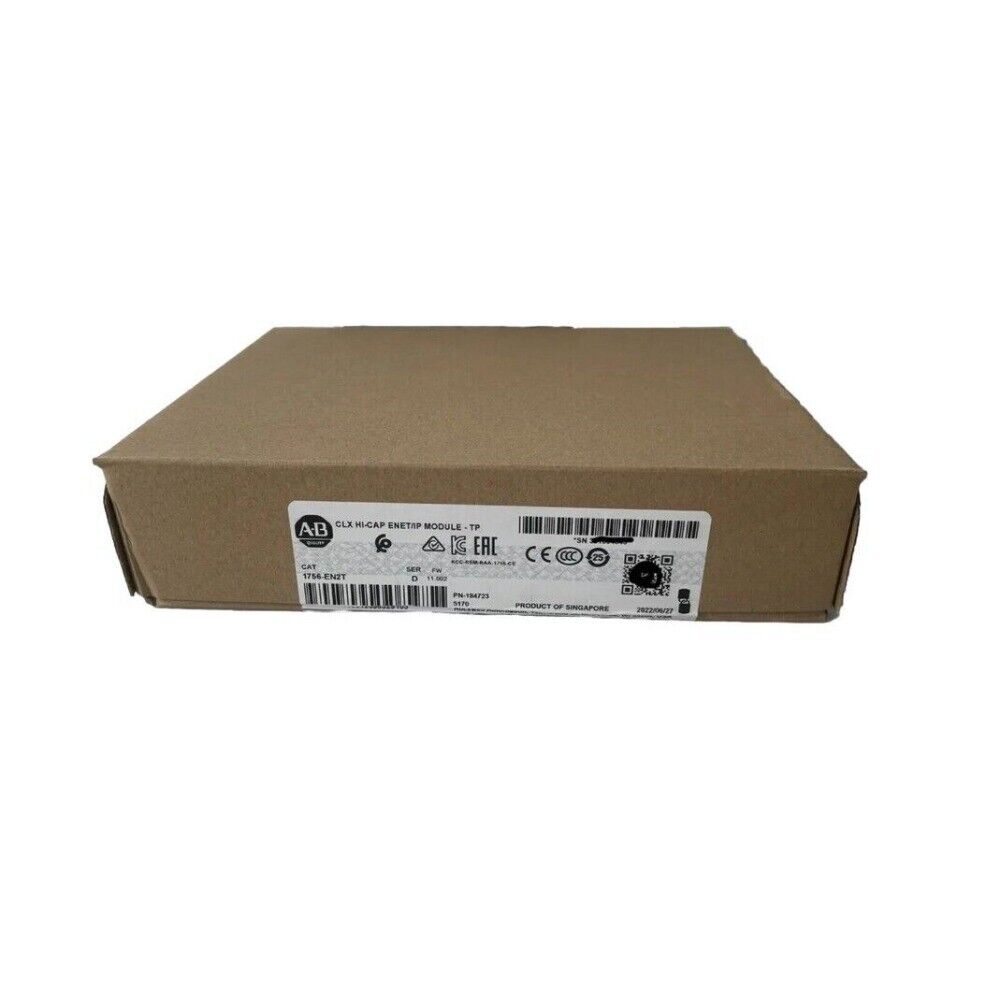 Allen-Bradley 1756-EN2T EtherNet/IP Module in box. Industrial automation equipment for ControlLogix.