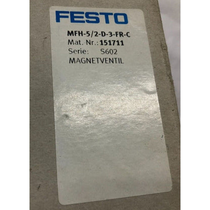 FESTO MFH-5/2-D-3-FR-C Solenoid valve label, part number 151711, S602 series.