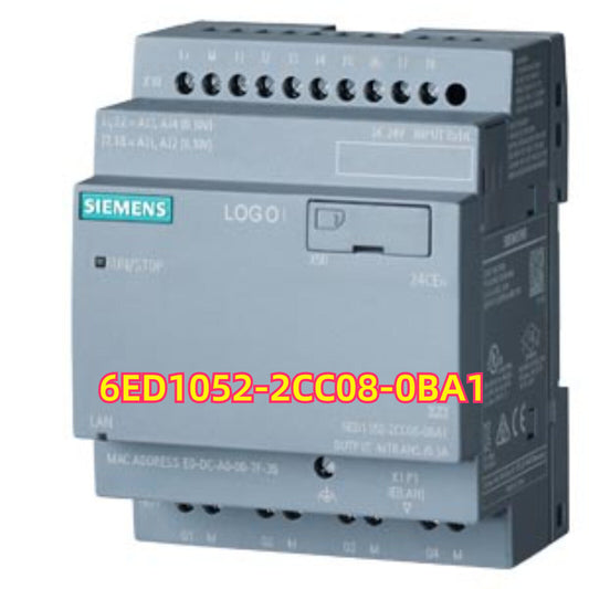 Siemens LOGO! 24CEo logic module 6ED1052-2CC08-0BA1, grey industrial automation component.