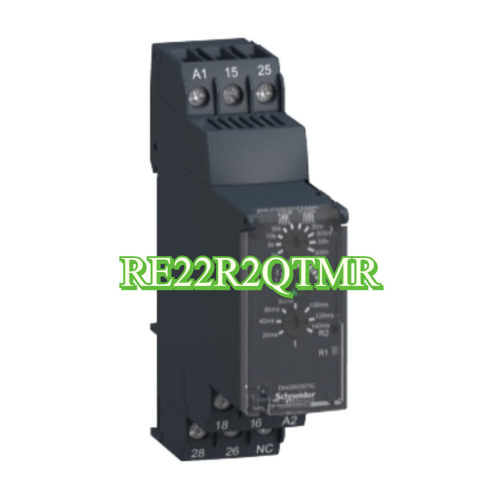Schneider RE22R2QTMR relay, black/gray industrial automation part with diagnostic dial. New, fast delivery.