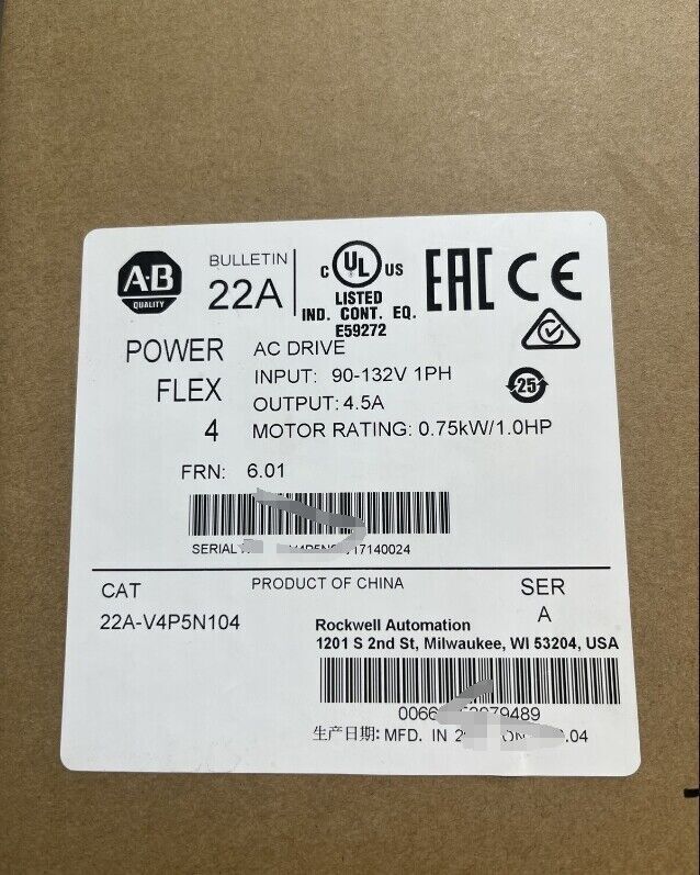 New Sealed Allen Bradley 22A-V4P5N104 AB PowerFlex 4 0.75kW 1HP AC Drive INPUT