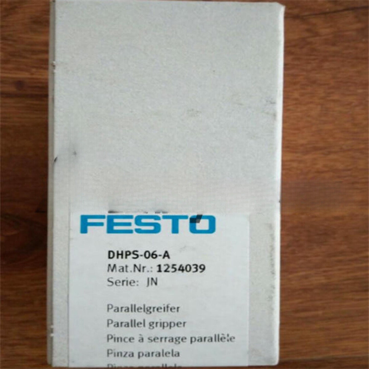 FESTO DHPS-06-A Air Claw Finger Cylinder product packaging, Mat.Nr.: 1254039
