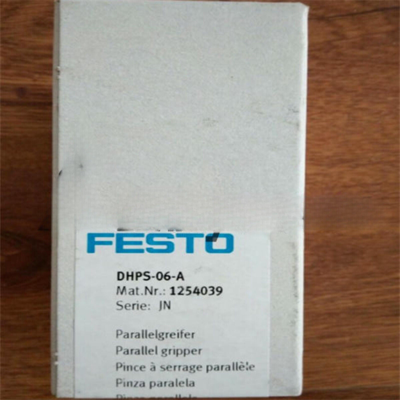 FESTO DHPS-06-A Air Claw Finger Cylinder product packaging, Mat.Nr.: 1254039