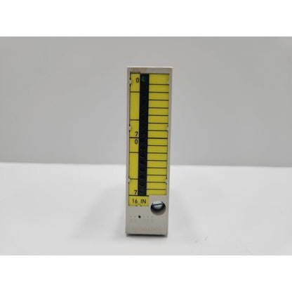 Siemens PLC module 6FC5111-0CA01-0AA0. Beige casing with yellow indicators. 16 IN marking. CNC DMP component.