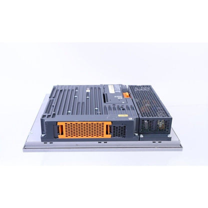 B&R 5AP923.1505-00 Industrial Automation HMI Panel, Silver Frame, Gray Body, Orange Vent, Side View