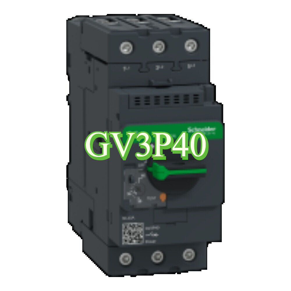 Schneider Electric GV3P40 motor protection circuit breaker, black and green.