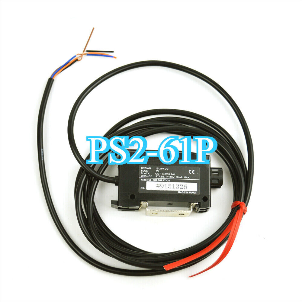 KEYENCE PS2-61P Photoelectric Sensor. Industrial automation part with black cable and wires.