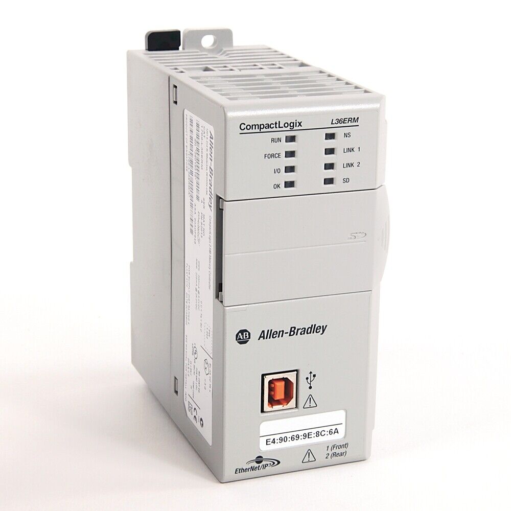 Allen-Bradley 1769-L36ERM CompactLogix Controller, featuring Ethernet/IP and USB ports.