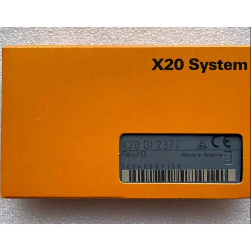 B&R X20 DI 2377 Input Module. Orange industrial automation component, Made in Austria. X20 System part.
