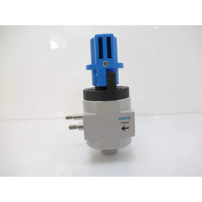 Festo HE-D-MINI 170681 shut off valve. Pneumatic component with blue top. Industrial automation part.