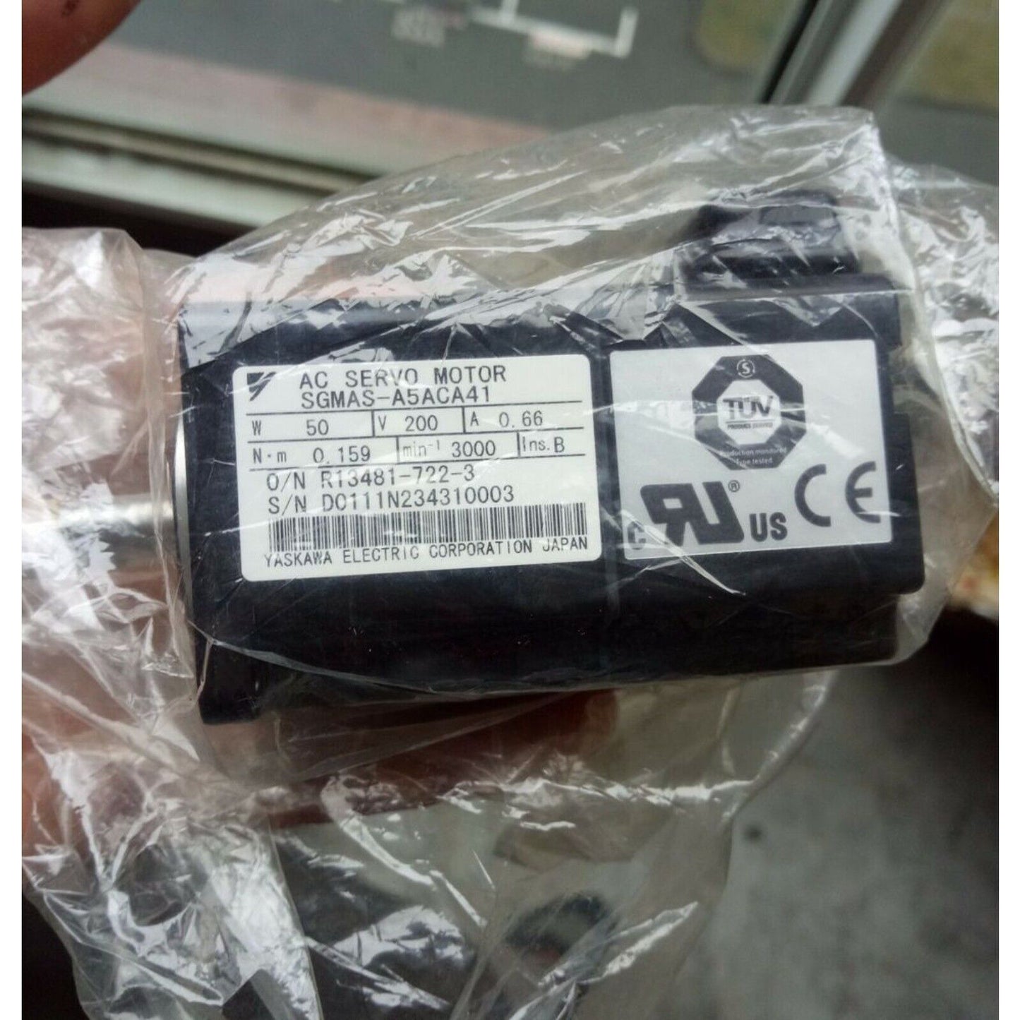 YASKAWA AC Servo Motor SGMAS-A5ACA41 in packaging, model number visible, industrial automation part.