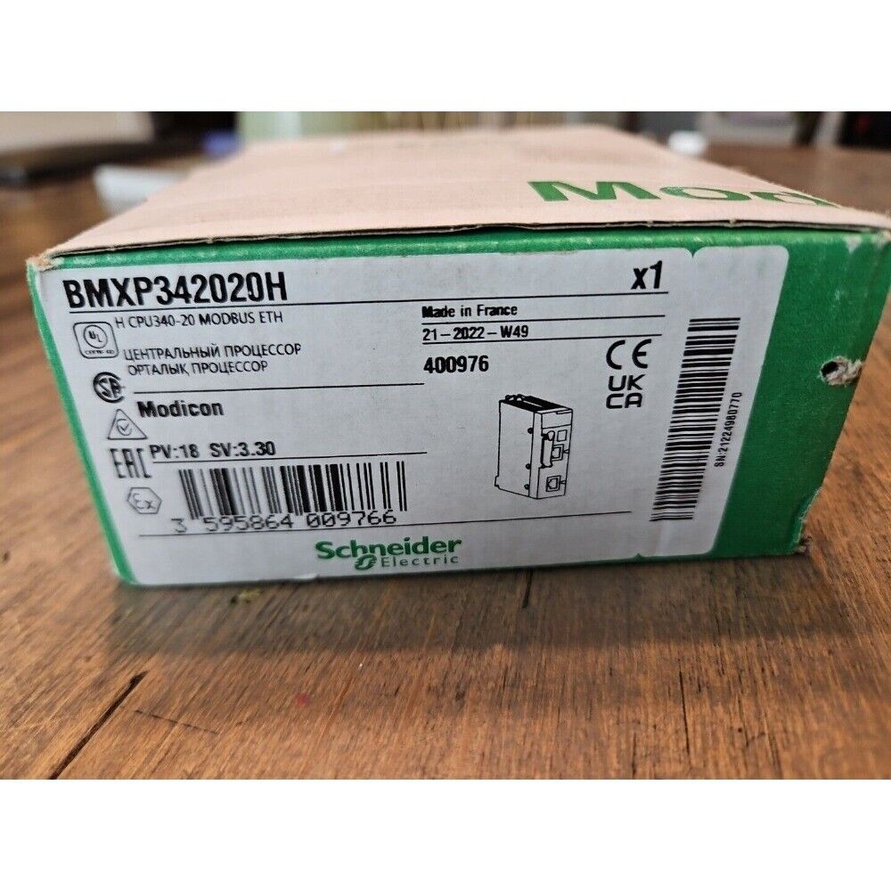 Schneider Electric BMXP342020H Modicon M340 Series Processor Module box, Made in France, PLC automation part.