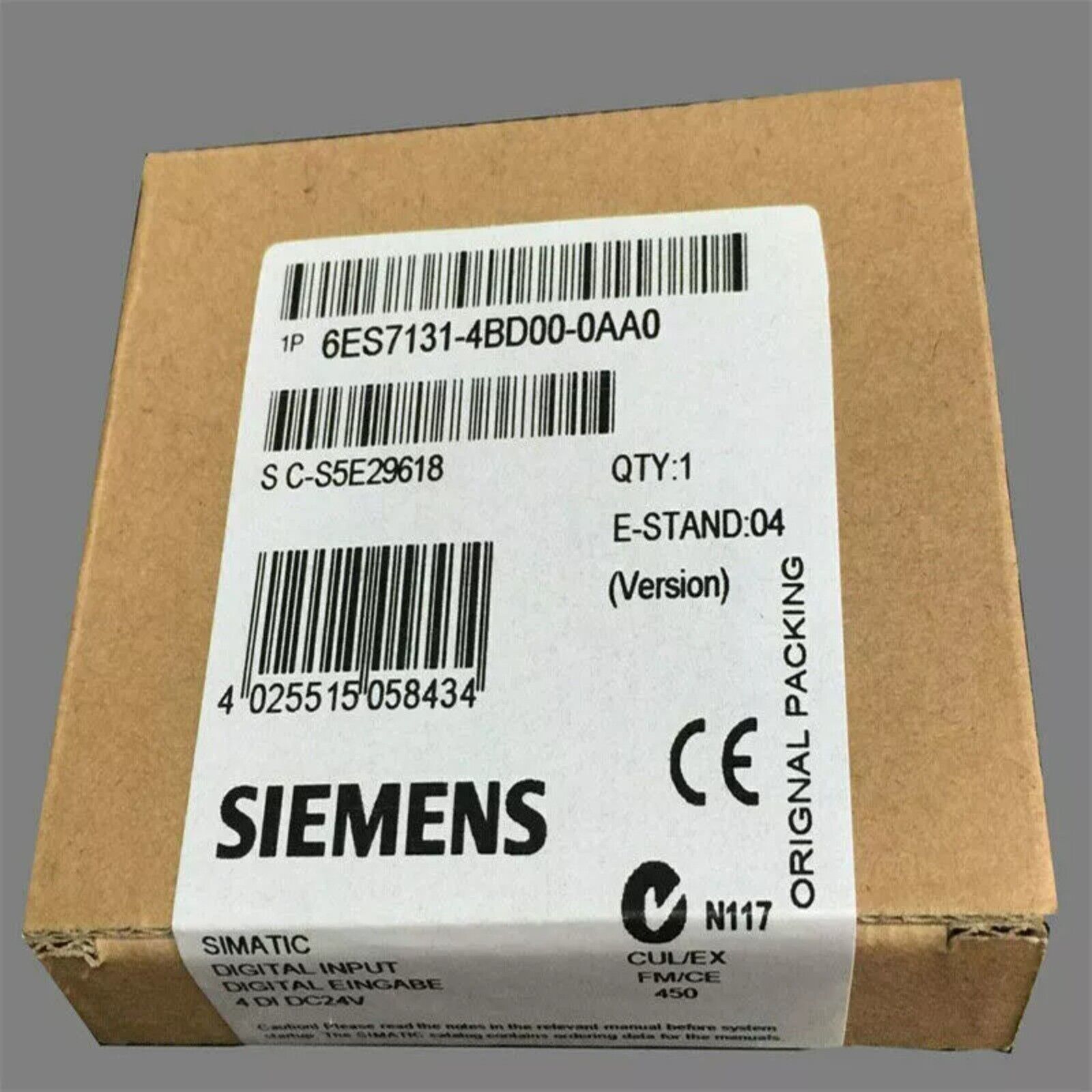 Siemens SIMATIC S7-1200 6ES7131-4BD00-0AA0 Digital Input Module box with product details.