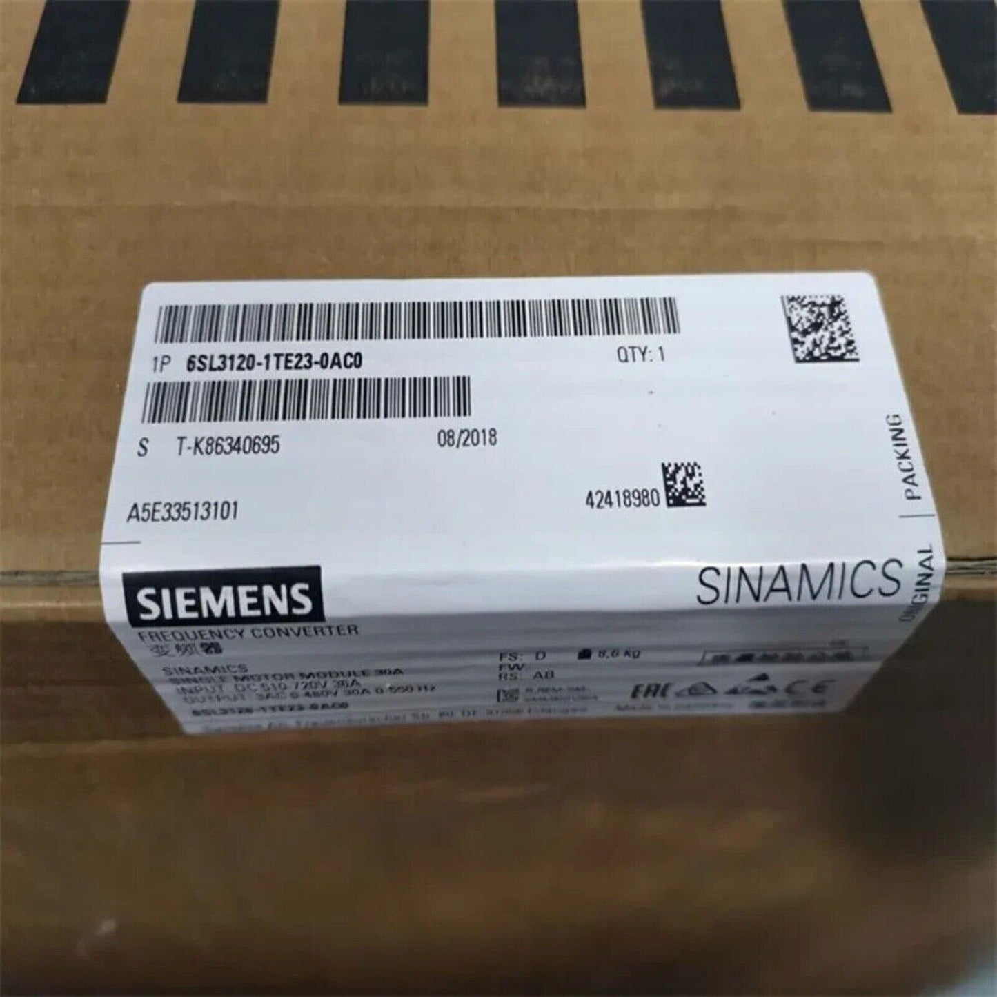 Siemens SINAMICS S120 6SL3120-1TE23-0AC0 Motor Module Boxed, industrial automation part