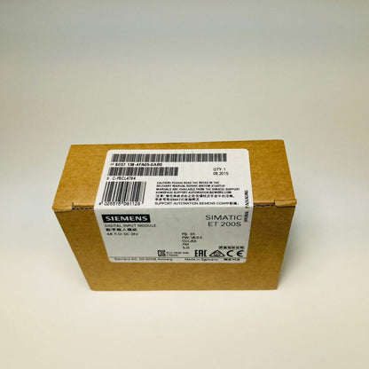 Siemens SIMATIC ET 200S Digital Input Module 6ES7 138-4FA05-0AB0 packaging, product info, 24VDC power supply.
