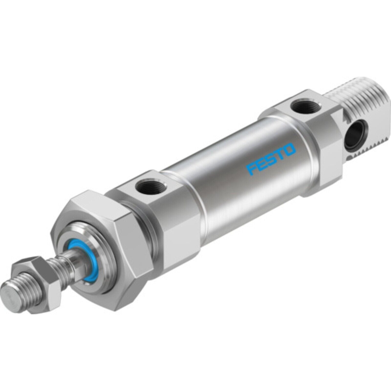 Festo DSNU-25-15-P-A ISO standard pneumatic cylinder, industrial automation part, silver metal.