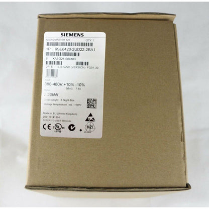 Siemens MICROMASTER 420 VFD 6SE6420-2UD22-2BA1 box, industrial motor control solution, 2.2kW.