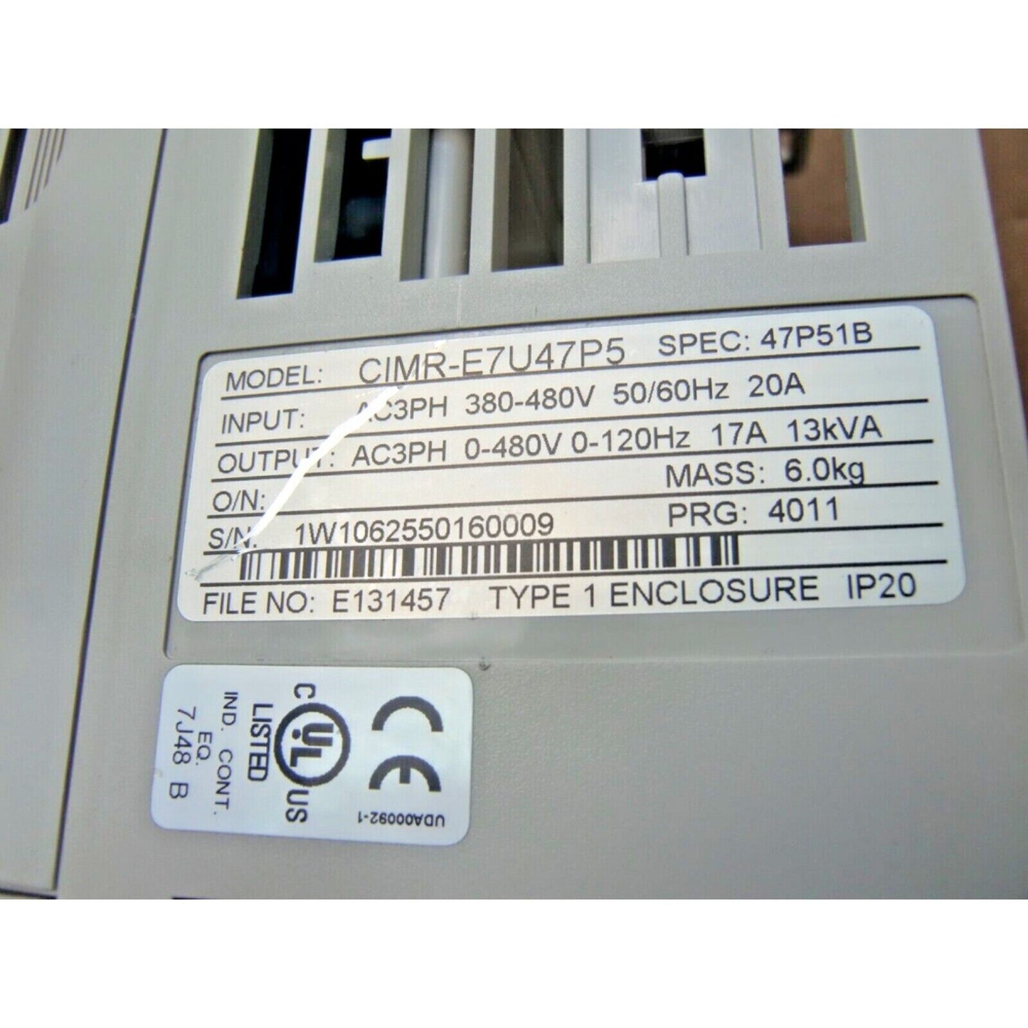 Inverter | YASKAWA | E7 VARIABLE FREQUENCY AC DRIVE, 380-480V, 17A, 10HP, P/N: CIMR-E7U47P5