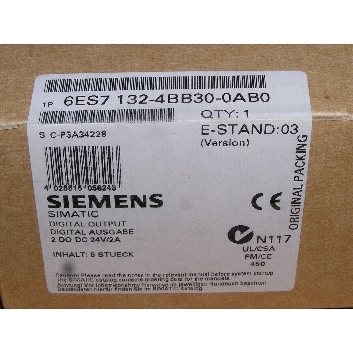 Siemens SIMATIC DP Module 6ES7 132-4BB30-0AB0, Digital Output, ET200S, Industrial Automation