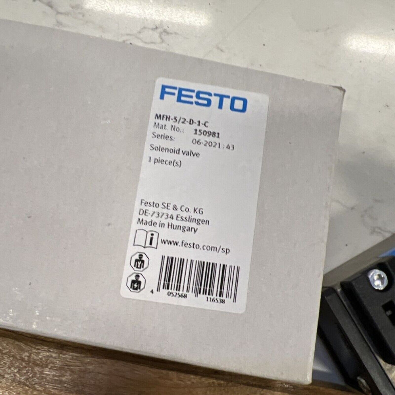 FESTO MFH-5/2-D-1-C Solenoid Valve. Industrial automation part with product label.
