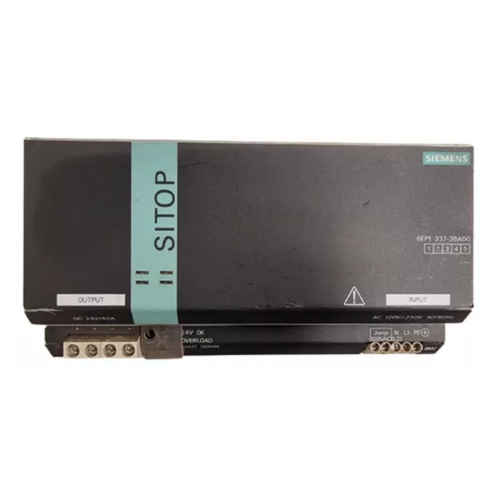 Siemens SITOP PSU100M 6EP1337-3BA00, black industrial power supply, SITOP & Siemens logo.