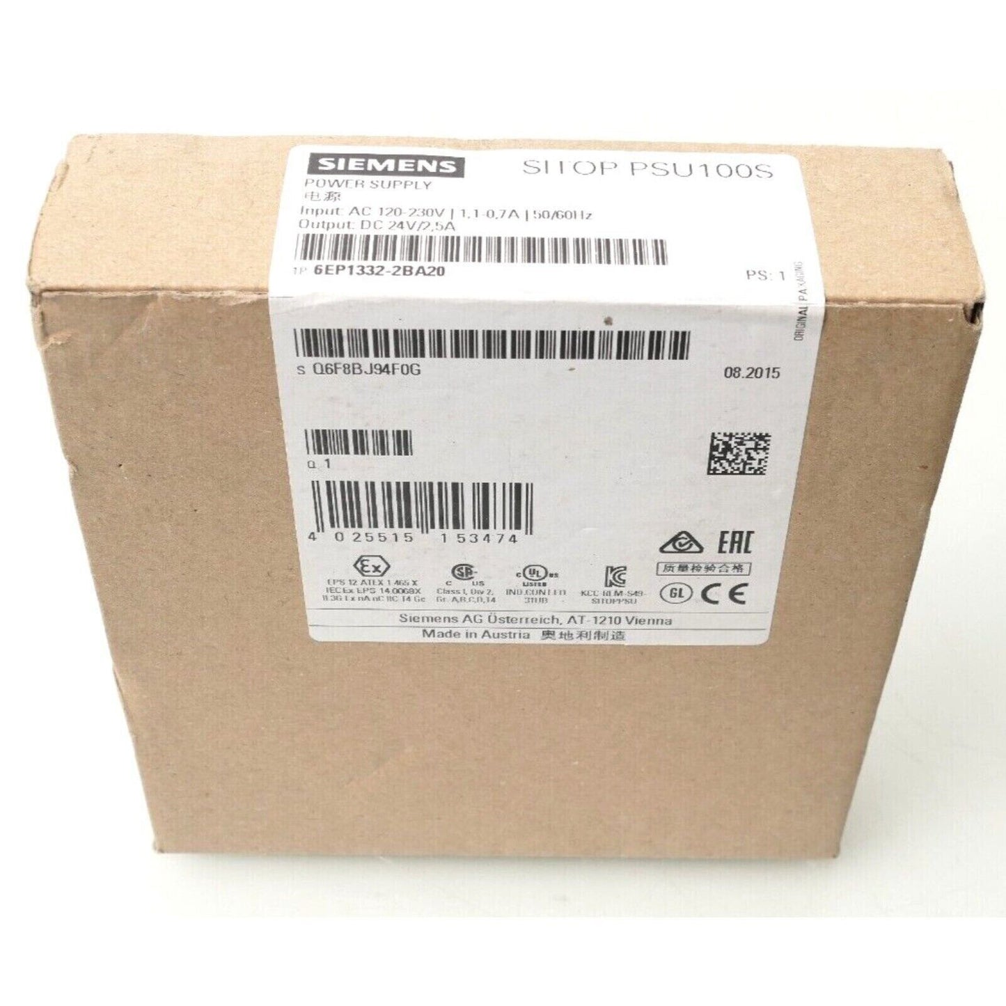 Siemens SITOP PSU100S Power Supply box, model 6EP1332-2BA20, industrial automation component.