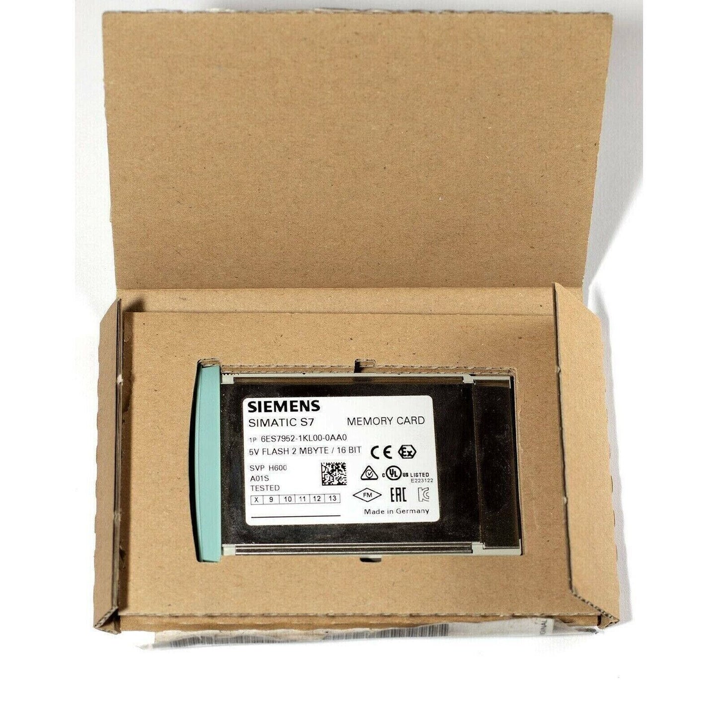 Siemens SIMATIC S7 memory card 6ES7952-1KL00-0AA0, 2 MB Flash EPROM, industrial automation component, Made in Germany.